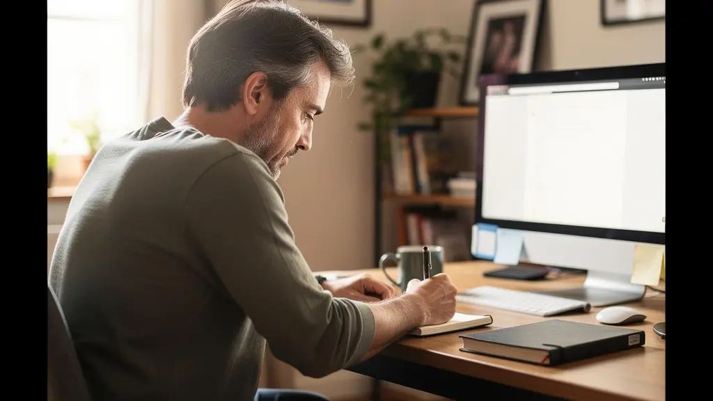 Homme prenant des notes lors de sa recherche de courtier immobilier